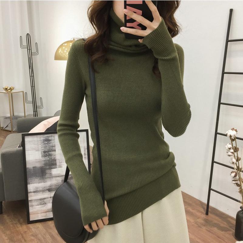 Pofulove Women Knitted Turtleneck Sweater winter Casual Soft Jumper Slim Femme Elasticity Pullover