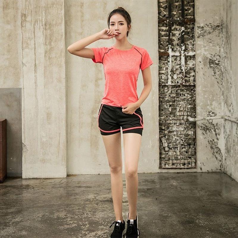 Summer Solid Color Yoga Clothes Short-sleeved Top Women's Quick-drying Running Sports Fitness Suit