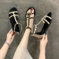 Rivet Flat Sandals Flat Slippers Summer Women's Casual Roman Flower Sandals Versatile and Comfortable Non-slip Open Toe