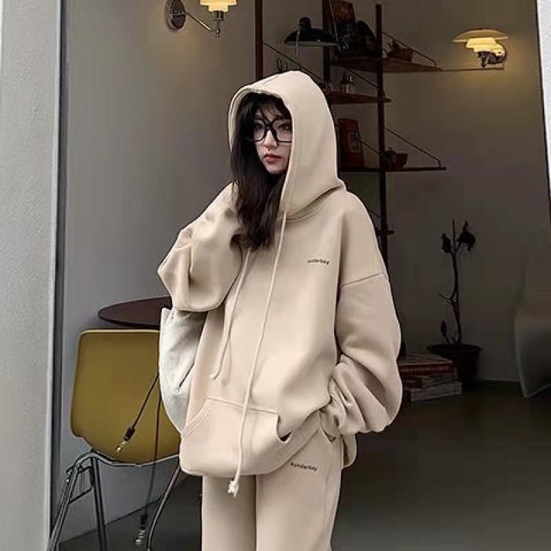 Sweatshirt Sports Suit Fleece Thickened Sports Suit Women's Autumn and Winter Loose Sweater Women's + Leggings Pants Two-piece Set