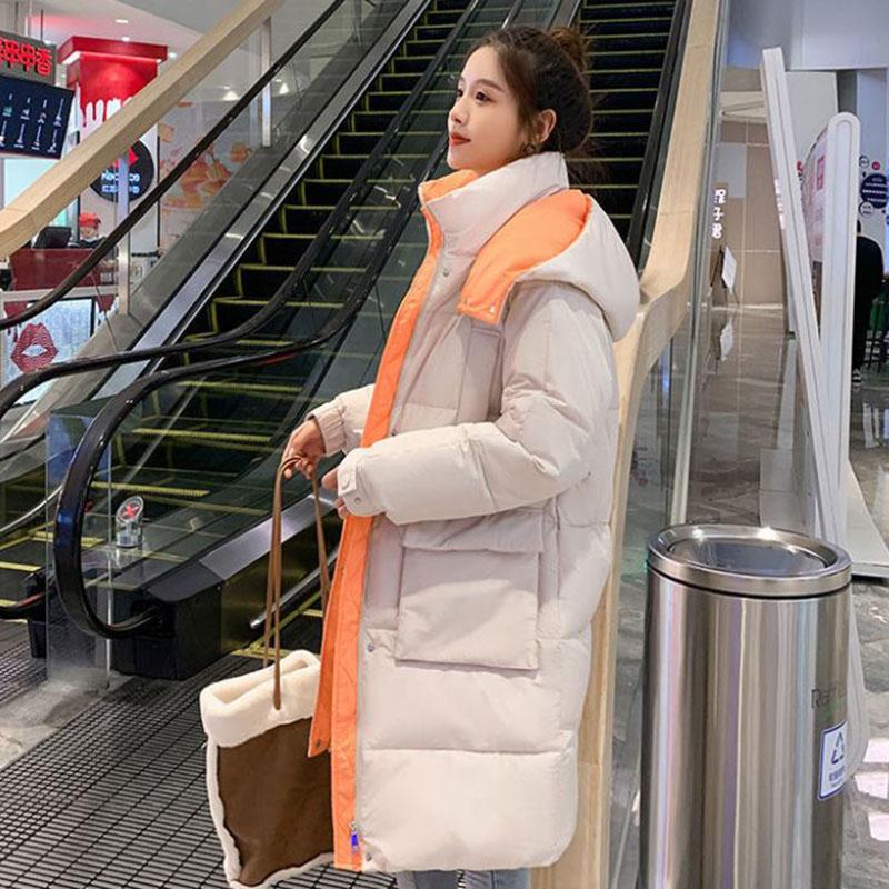 Winter Women's Down Padded Jacket Korean Style Stand-up Collar Hooded Padded Jacket Thickened Warm Mid-length Padded Jacket