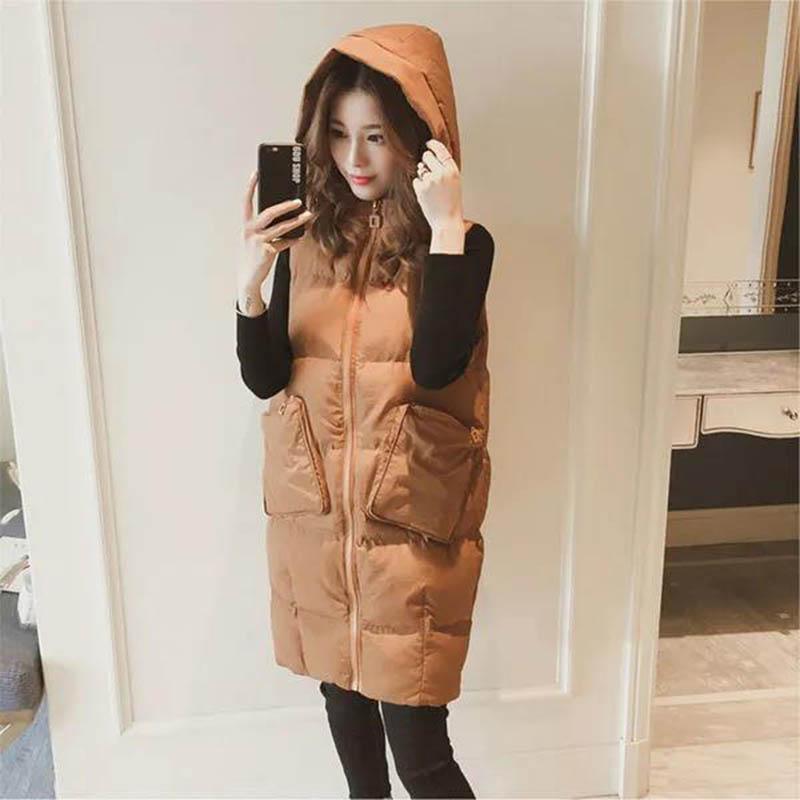 Autumn and Winter Down Cotton Vest Women Mid-length Coat Vest Hooded Waistcoat Plus Size Wool Ball Waistcoat Tide