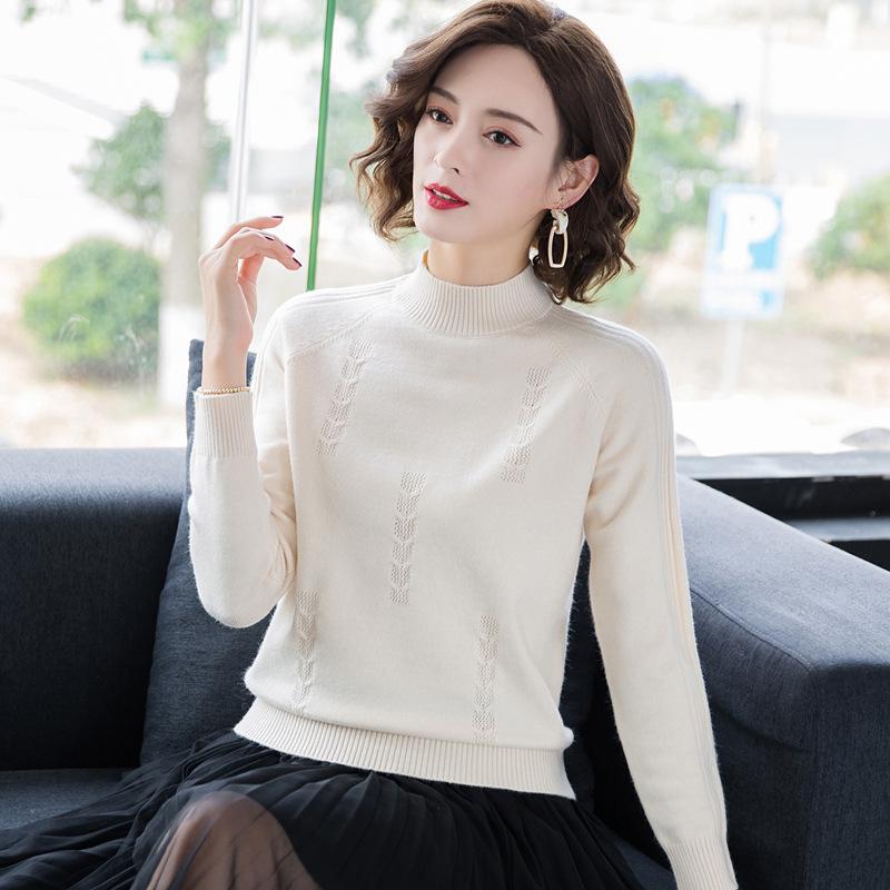 Sweater Women's Half Turtleneck Knitwear Pullover Korean Loose Solid Color Short Jacquard Trending Sweater Autumn and Winter Top