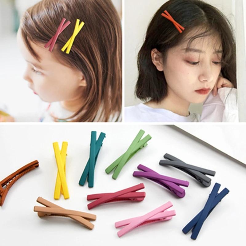 Candy-colored Frosted Hairpin Simple and Cute Cross-side Clip Girl Word Clip Bangs Clip Children's Hairpin Hair Accessories
