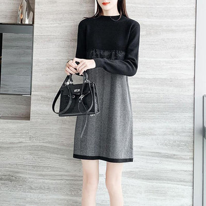 Autumn Knitted Dress Lace Retro Base Skirt Method Mid-length Fashion Sweater Skirt