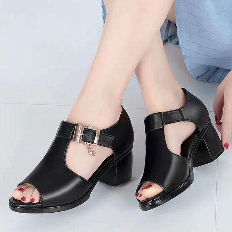 Fish Mouth Sandals Women Spring and Summer Rome Women's Thick Heels All-match Middle-heel Women's Shoes Middle-aged Mother Shoes
