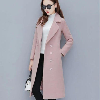 Spring and Autumn Warm Woolen Coat Women's Mid-length Simple Long-sleeved Non-pill Casual Fashion Coat