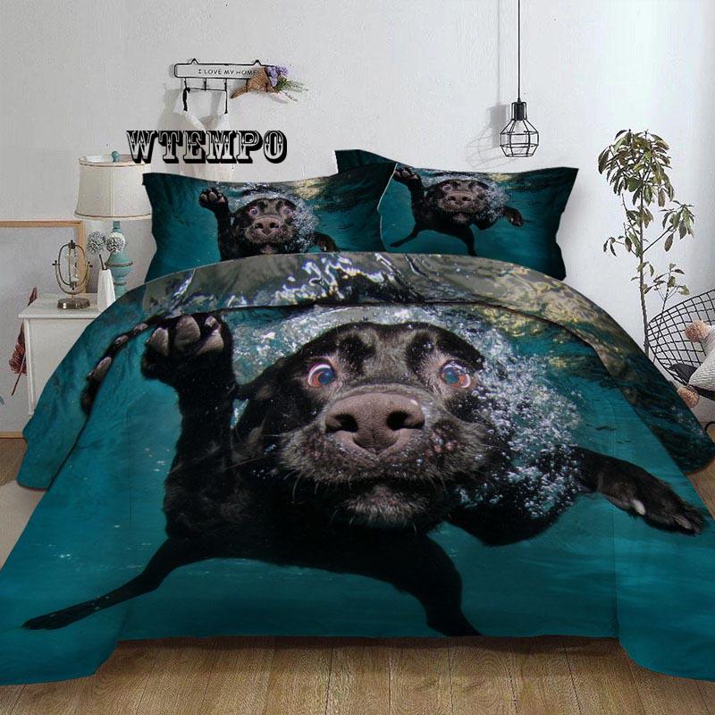 Cute Swiming Dog Bedding Sets Kids Duvet Cover Set Luxury Personalise 3D Pattern Bedding Set