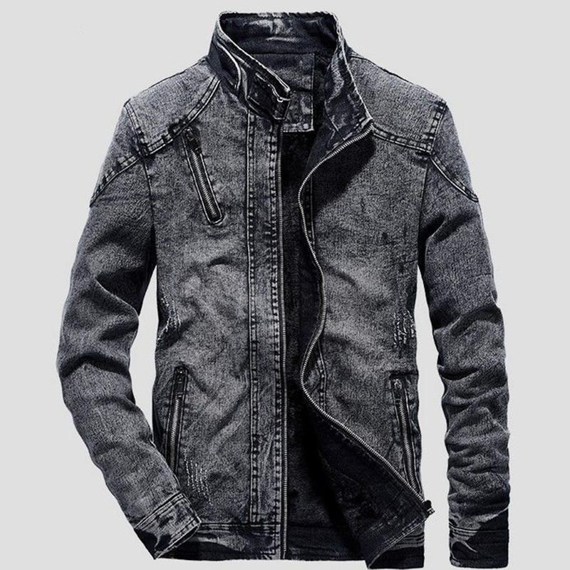 Denim Jacket Men's Korean Style Slim Casual Jacket Men's Autumn and Winter Plus Velvet Thickening Retro Washed Men's Clothing