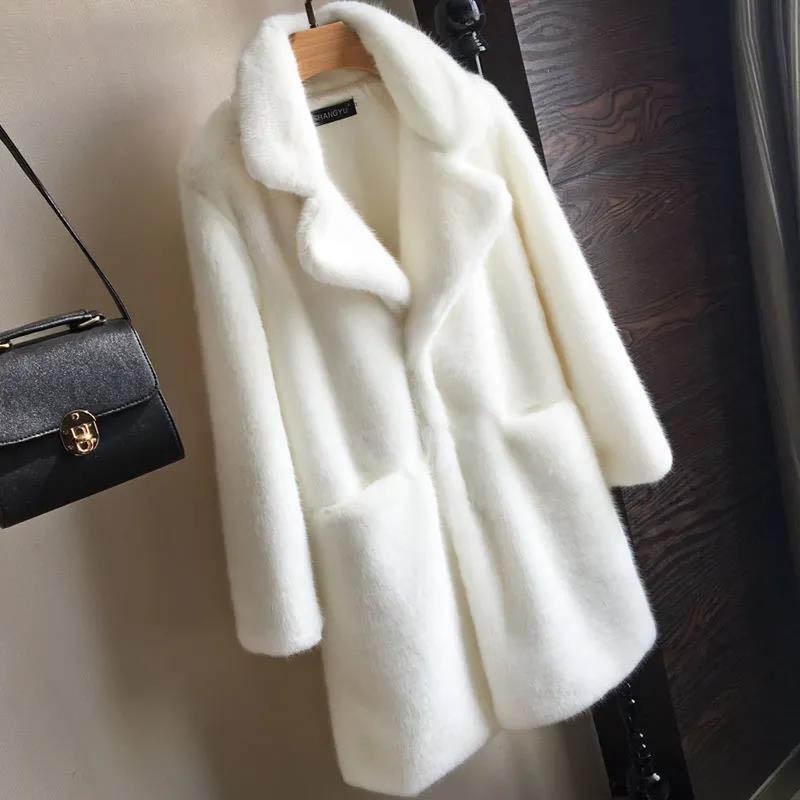WTEMPO Winter Faux Fur Mink Fur Coat Women's Mid-length Plush Fleece Coat Warm Thicken Coat