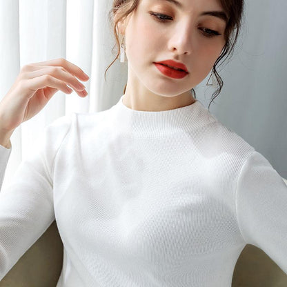 Pofulove Half-high Collar Bottoming Shirt Women's Long-sleeved Autumn Winter Slim-fitting Tight Top