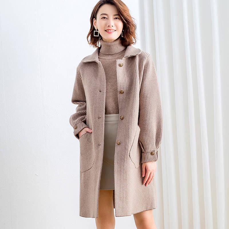 Coats Women's Wool Plaid Coat Fashion Long Woolen Coat Slim Female Winter Wool Jacket Female Outwear
