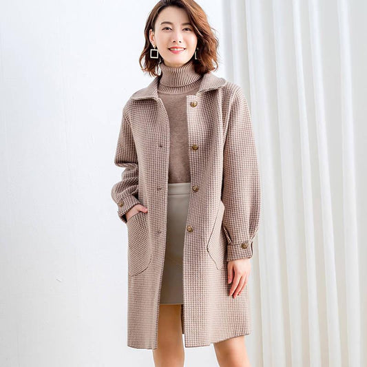 Coats Women's Wool Plaid Coat Fashion Long Woolen Coat Slim Female Winter Wool Jacket Female Outwear