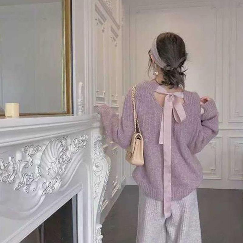 Autumn and Winter Korean Casual Jacket Fashion Loose Knit Sweater Simple Pure Color Youth Female Sweater