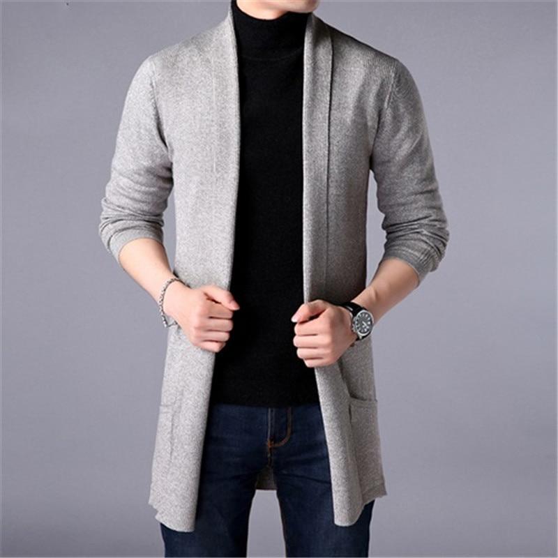 Sweater Jacket Men's Autumn and Winter Slim Long Solid Color Knitted Jacket Fashion Men's Casual Sweater Cardigan Jacket