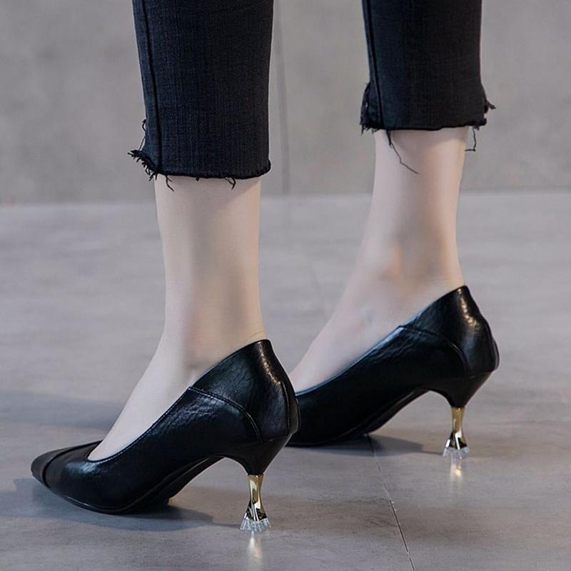 Soft Leather Two-wear High Heels Women's Spring and Autumn All-match Shallow Mouth Non-wearing Women's Shoes Pointed Toe High Heels for Girls