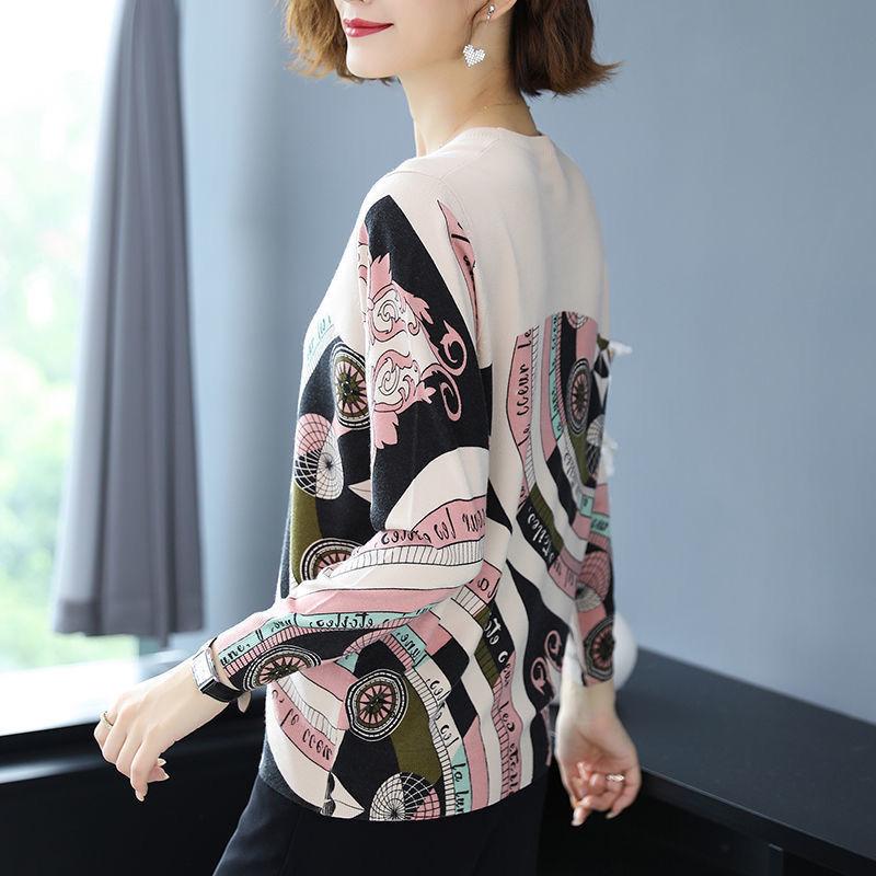 Ethnic Style Plus Size Printed Wool Sweater Ladies Thin Knit Bottoming Sweater O-neck Short Cashmere Sweater Jumper
