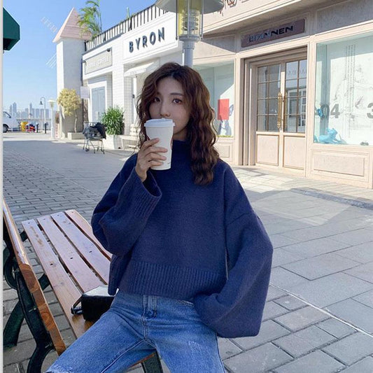 Autumn and Winter Half Turtleneck Sweater Short Padded Bottoming Shirt Loose Casual Young Women's Top