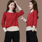Pofulove Autumn Winter Women's Half-high Collar Knitted Outerwear Short Loose Sweater Base Shirt