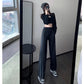 Hong Kong Style High Waist Casual Sports Wide-leg Pants Striped Wild Loose Straight Mopping Trousers Women