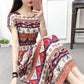 Fairy Dress Printed Vest Mid-length Dress Summer Ethnic Style Cotton Silk Floral Dress Seaside Vacation Waist Mid-length Dress