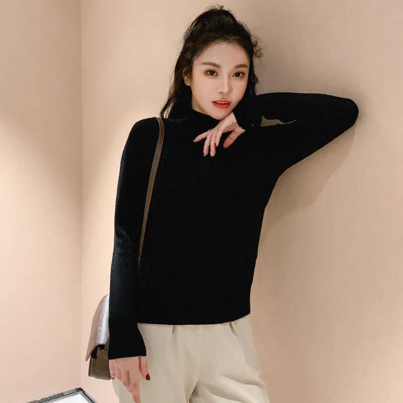 Pofulove Half Turtleneck Sweater Women's Autumn Winter Fashion Pullover Bottoming Sweater Shirt
