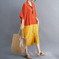 WTEMPO Plus Size Women Dress Summer Turn-down Collar Long Dress Casual Mid-calf Length Color Block Button