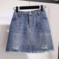 Fashion  Women Plus Size Dress Skirt Set Spring Summer Floral Fold Dress Denim Skirt Two-piece Suit