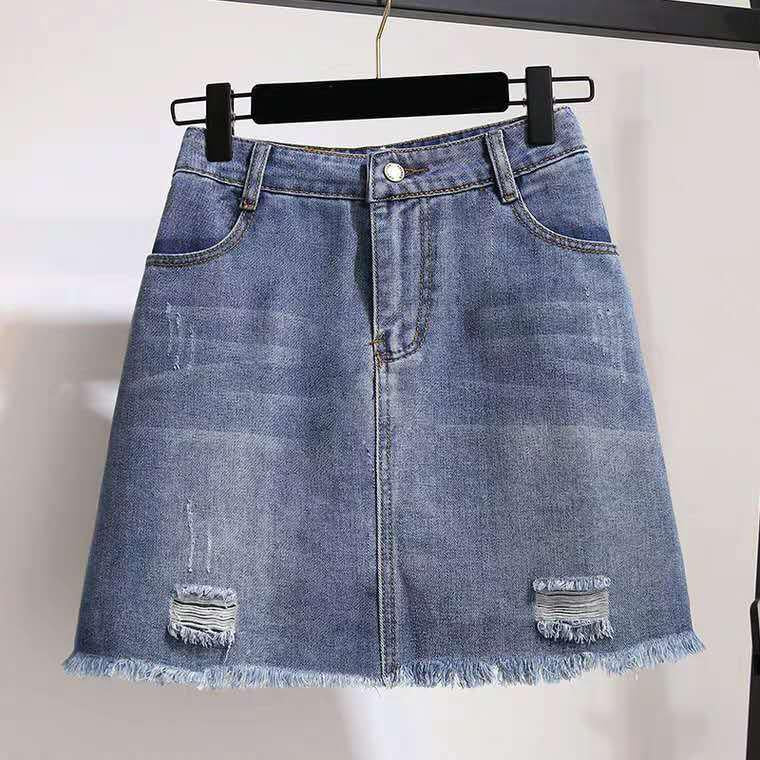 Fashion  Women Plus Size Dress Skirt Set Spring Summer Floral Fold Dress Denim Skirt Two-piece Suit