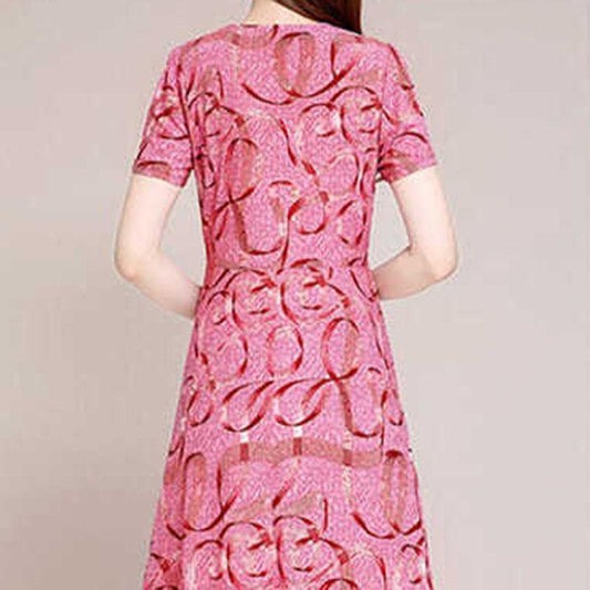 Women's Plus Size Loose Long Print Dress Slim V-neck A-Line Skirt