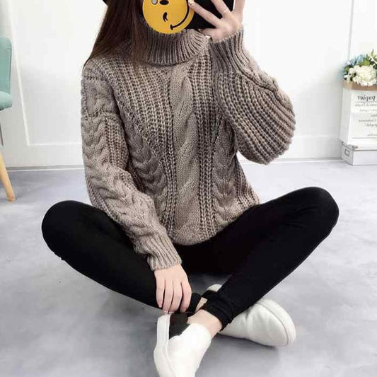 Autumn and Winter Retro Turtleneck Sweater Korean Lantern Sleeve Loose Top Fashion Casual Women Sweater