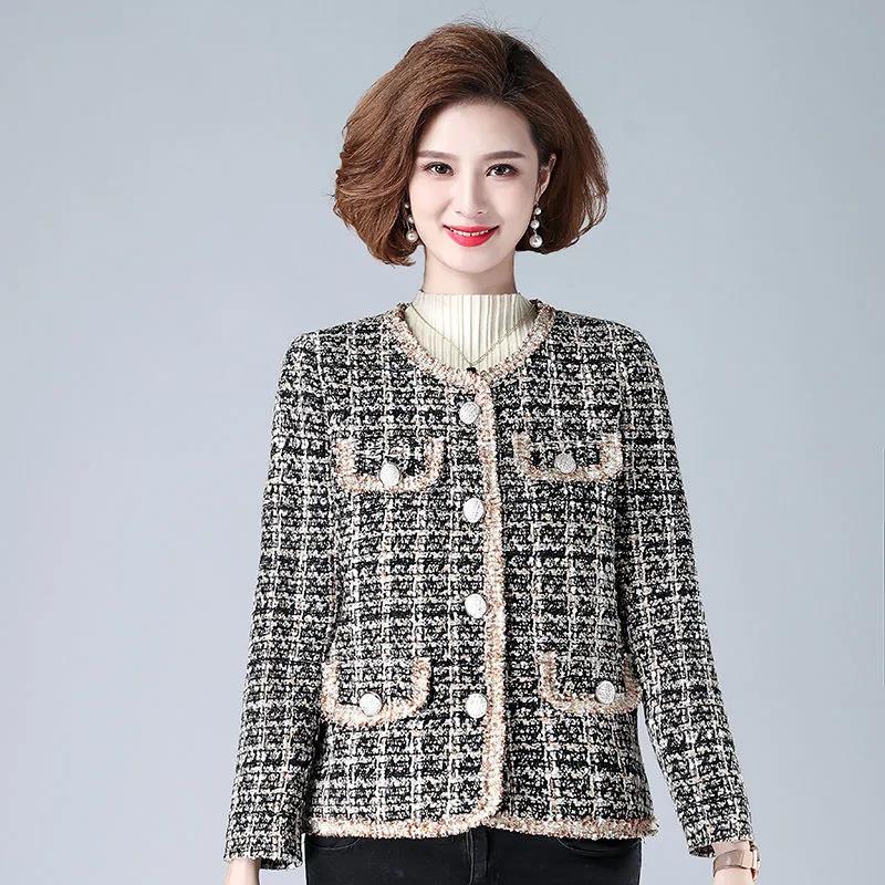 Spring Coat Women's Western Style Noble Short Jacket Middle-aged and Elderly Large Size Tooling Top
