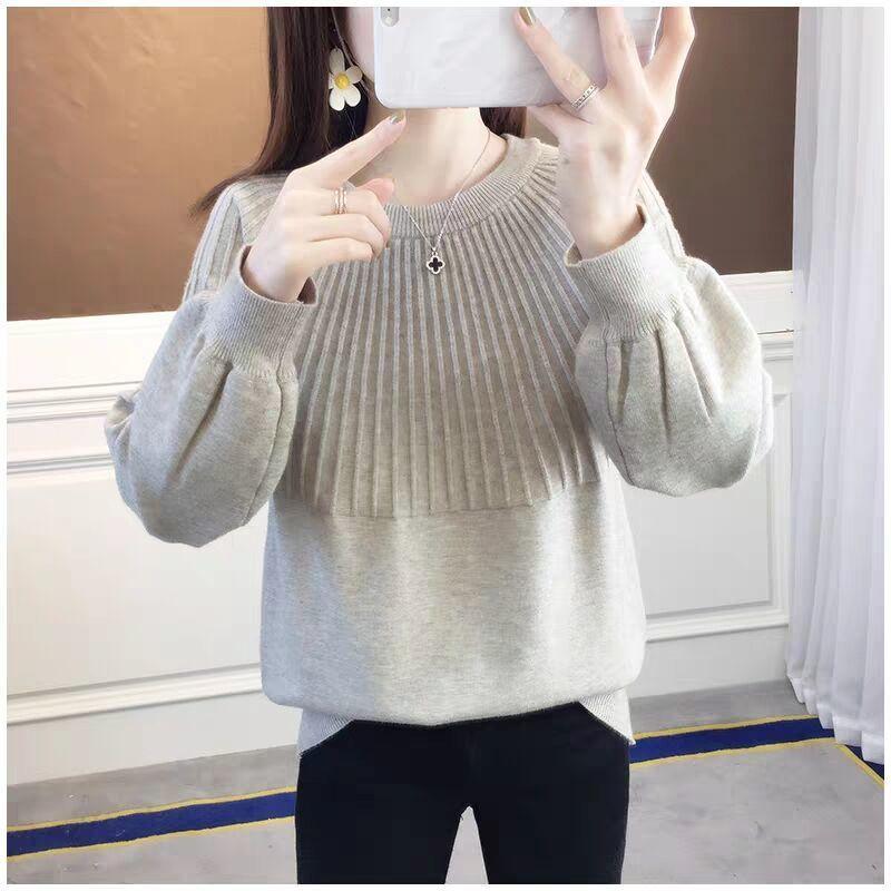 Spring and Autumn Loose Round Neck Sweater Fashion Knit Casual Bottoming Shirt Pure Color Simple Female Top
