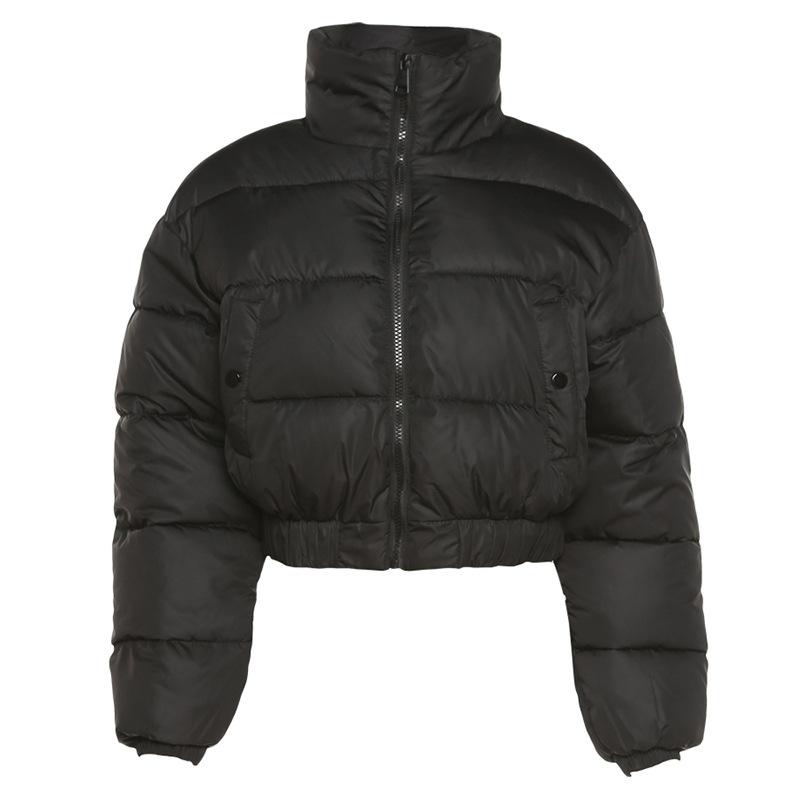 2021 New Women Parkas Thick Warm Winter Jackets Solid Black Blue Fashion Night Club Sexy Short Coats Crop Tops Turtleneck Casual Female Down Jacket N