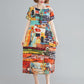 Ethnic Style Dress Female Summer Lively Bright and Loose Mid-length Summer Print Literary Plus Size Skirt