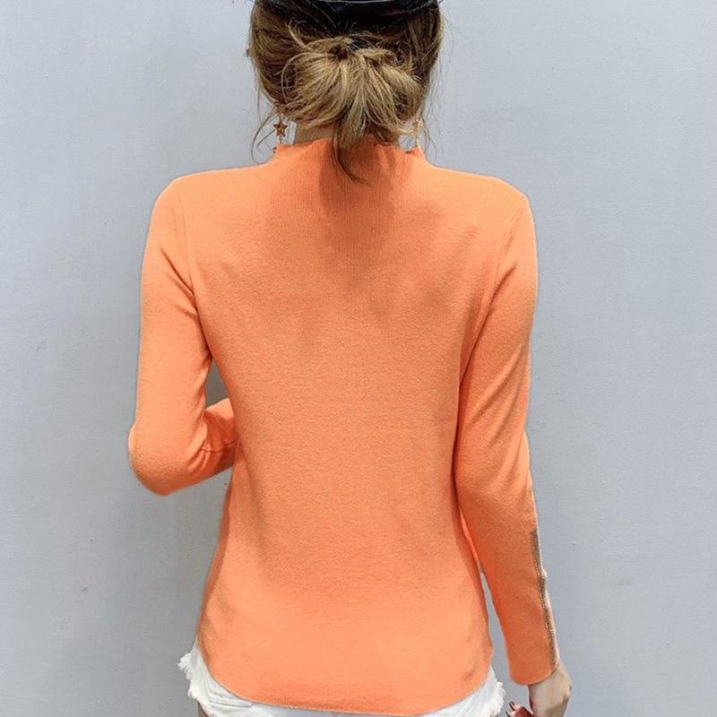 Autumn and Winter Thickening Imitation Diamond Wool Sweater Long-sleeved Casual Slim Half High Neck Ladies Sweater