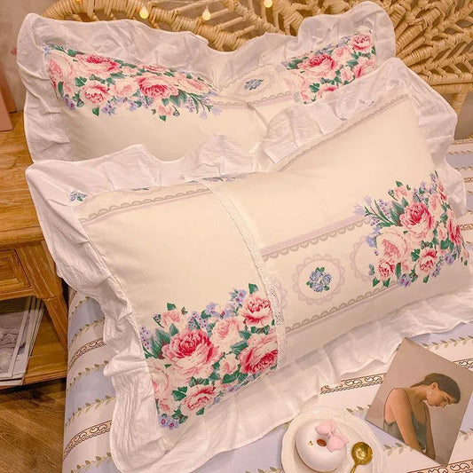 High-grade Cotton Princess Pillowcases A Pair of Floral Print Large Pillowcases 48*74cm Bedding