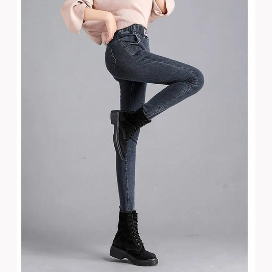 Large Size High Waist Denim Trousers Women's Elastic Waist Jeans Plus Size Pencil Pants Spring Summer Autumn Skinny Denim Pants
