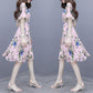 Pofulove S-2XL Women Summer High-end Floral Chiffon Dress Short-sleeved V-neck A-line Sun-dresses