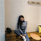 Pofulove Women Turtleneck Hit Color Sweater Long-sleeved Knitted Bottoming Shirt Autumn Winter
