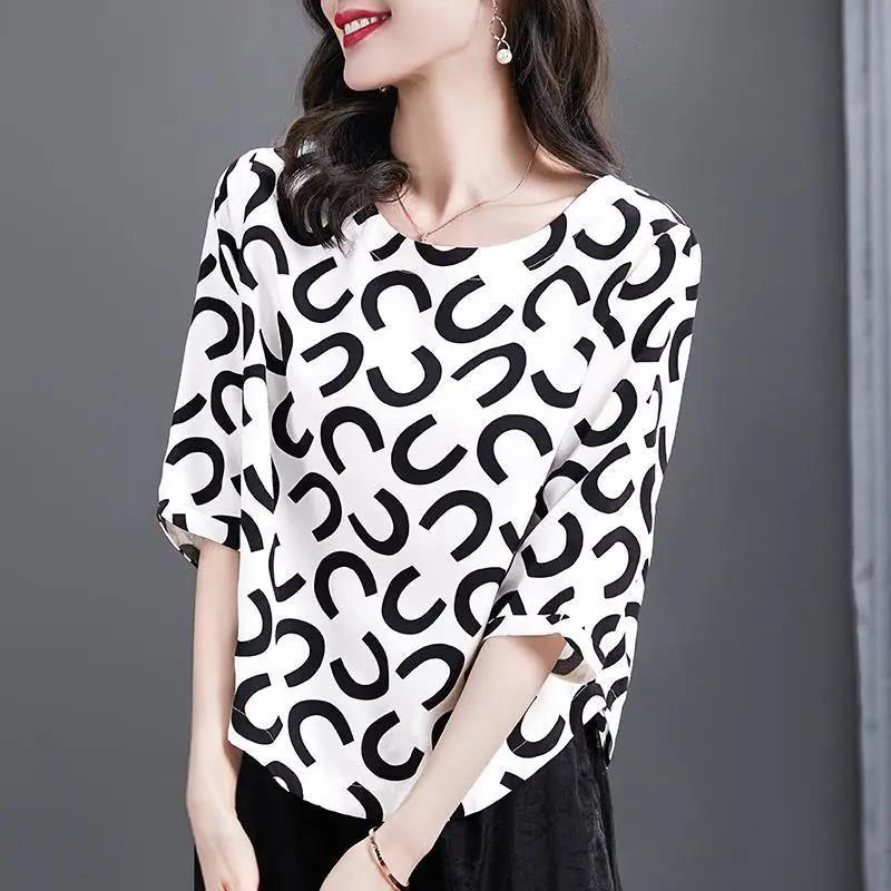 Large Size Western Style Printed Top Women's Summer Loose Short Simple T-shirt
