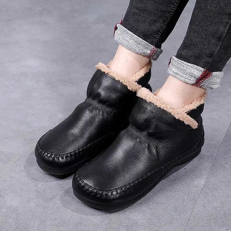 Soft Leather Women's Boots Plus Velvet Korean Short Boots Non-slip Rubber Sole Thick Plush To Keep Warm