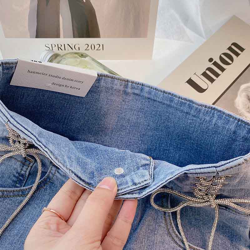 Large Size Jeans Women's Korean Version Three-button High-waist Straps Design Personality Wide-leg Pants