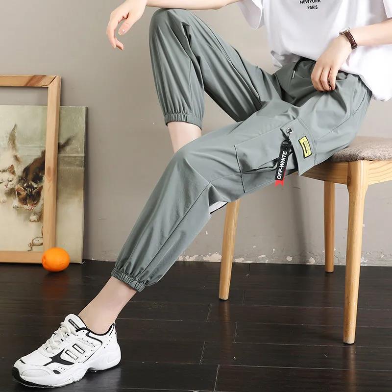 Spring and Autumn Trousers Women's Loose Korean Style Slim High-waist Nine-point Wide-leg Pants Women's Plus Size Casual Pants Women's Trend