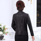 Autumn and Winter Leather Jacket Korean Style Slim V-neck Motorcycle Leather Jacket Thickened Warmth Short Leather Jacket for Women
