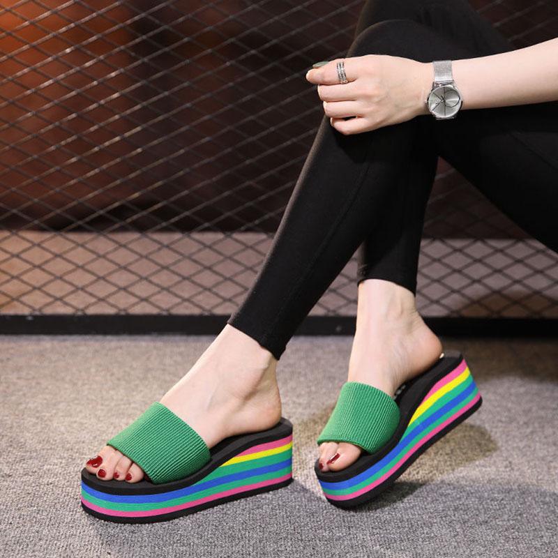Plus Size 35-40 Summer Retro Women Rainbow Shoes Leopard Print Beach Casual Sandals Women Summer Flip Flop Sandals