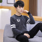 U-shaped Character Men's Pullover Low-neck Casual Autumn and Winter Jacket Long-sleeved Striped All-match Top