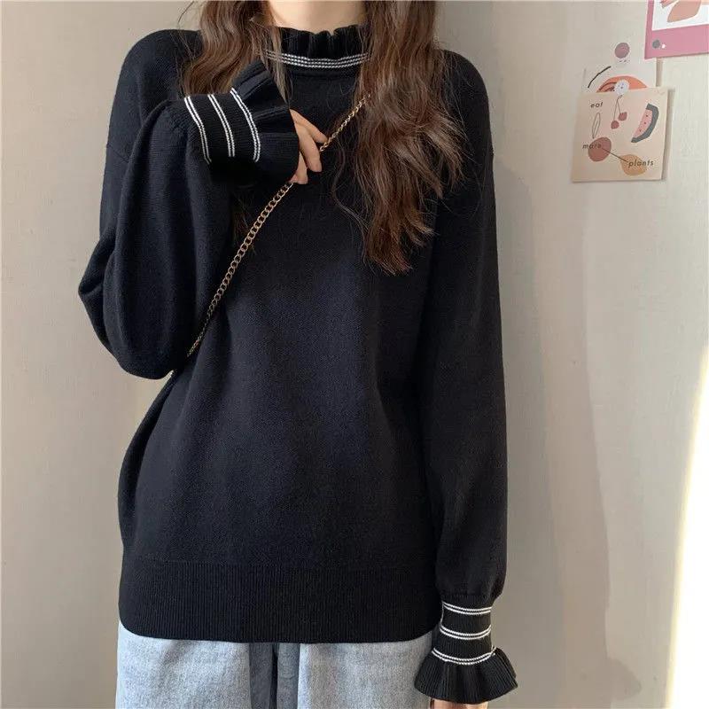 Ladies Korean Lace Half Turtleneck Bottoming Shirt Loose Large Size Long Sleeve Bottoming Sweater