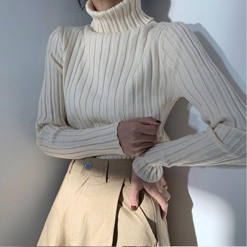 Pofulove Colorful Thick Knit Sweater Women's Pullover Long-sleeved Sweater Bottoming Shirt Wild Tops