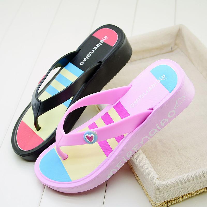 High-heeled Flip Flops Women's Summer Clip-foot Thick Bottom Simple Non-slip Lightweight Foam Increased Beach Sandals Female High-heeled Sandals